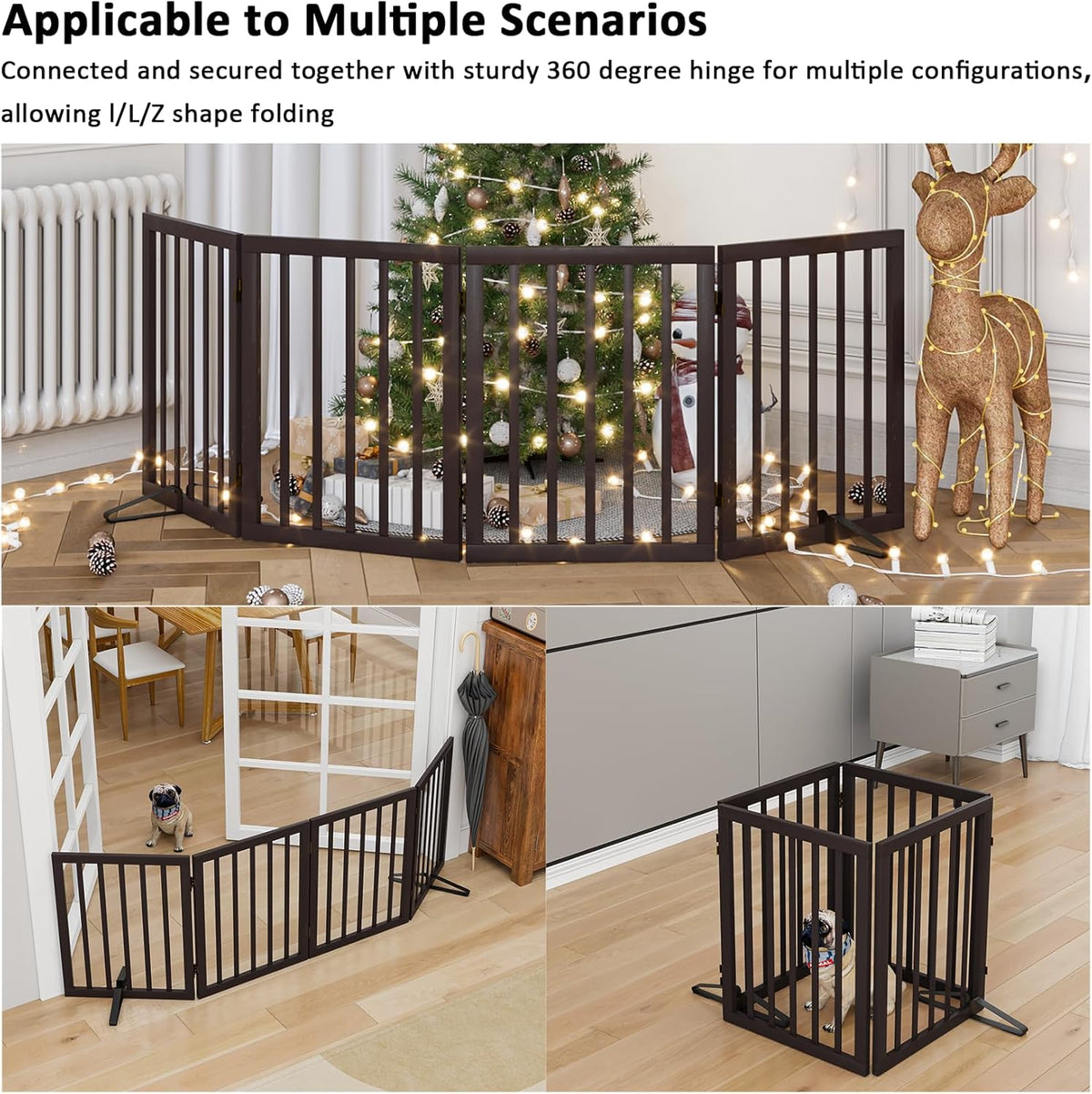 Dog Gates for Doorways Stair House Freestanding Pet Gates for Dogs Wooden Dog Gate with Support