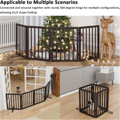 Dog Gates for Doorways Stair House Freestanding Pet Gates for Dogs Wooden Dog Gate with Support