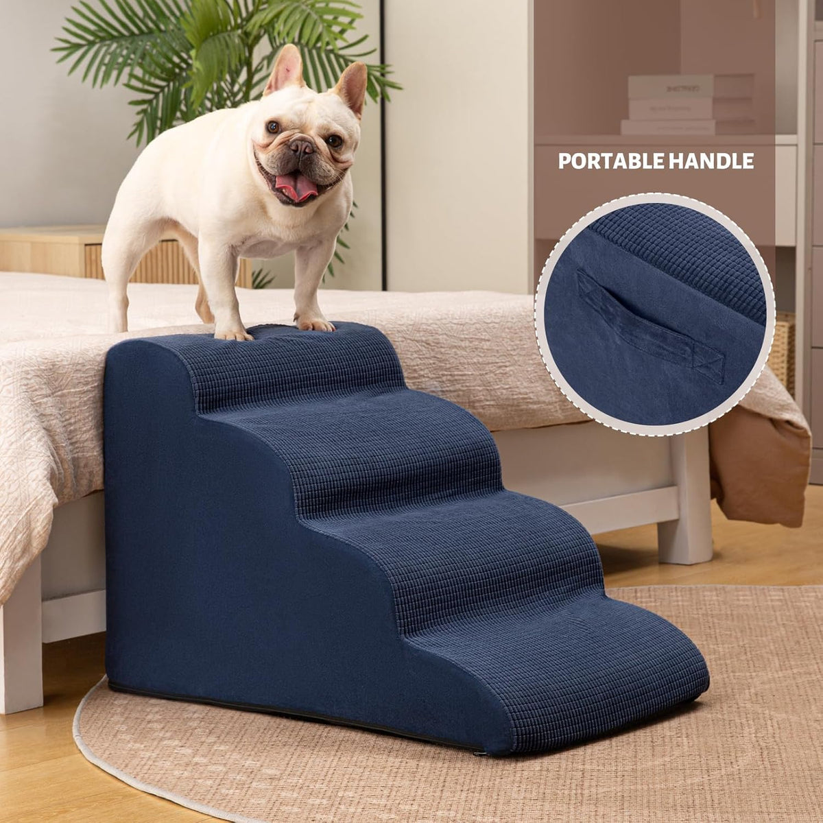4-Step Dog Stairs and Ramp for Beds or Couches,Non-Slip Sturdy Pet Steps for Small Dogs and