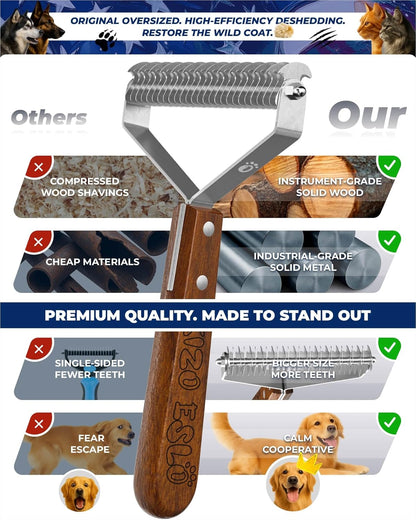Extra Large 2-Sided Undercoat Rake for Dogs & Cats, Dog Brush for Shedding Remove Mats, Dematting