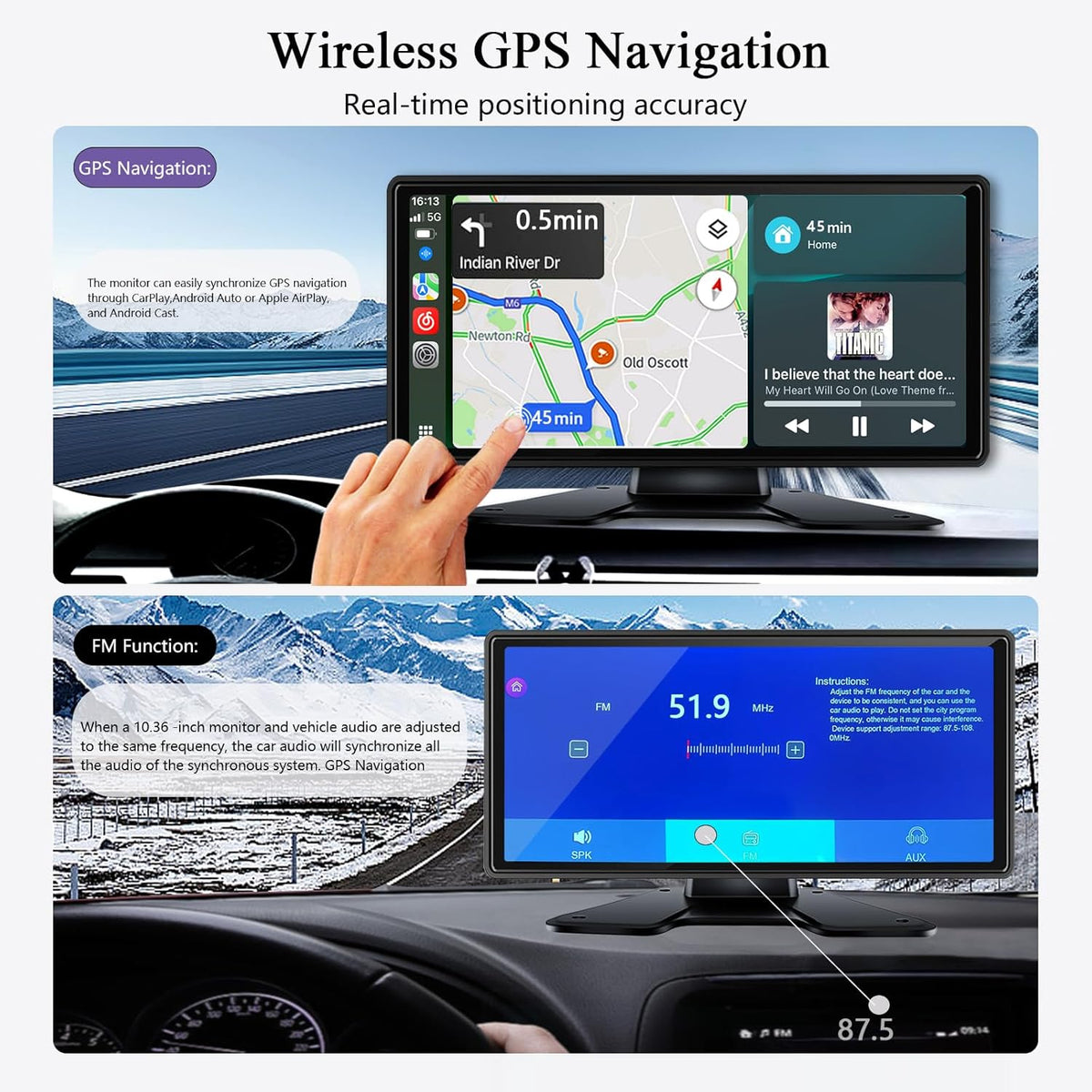 RV Backup Camera with Carplay Android Auto for RV Horse Trailer Semi Box Truck,1080P HD 4 Splits