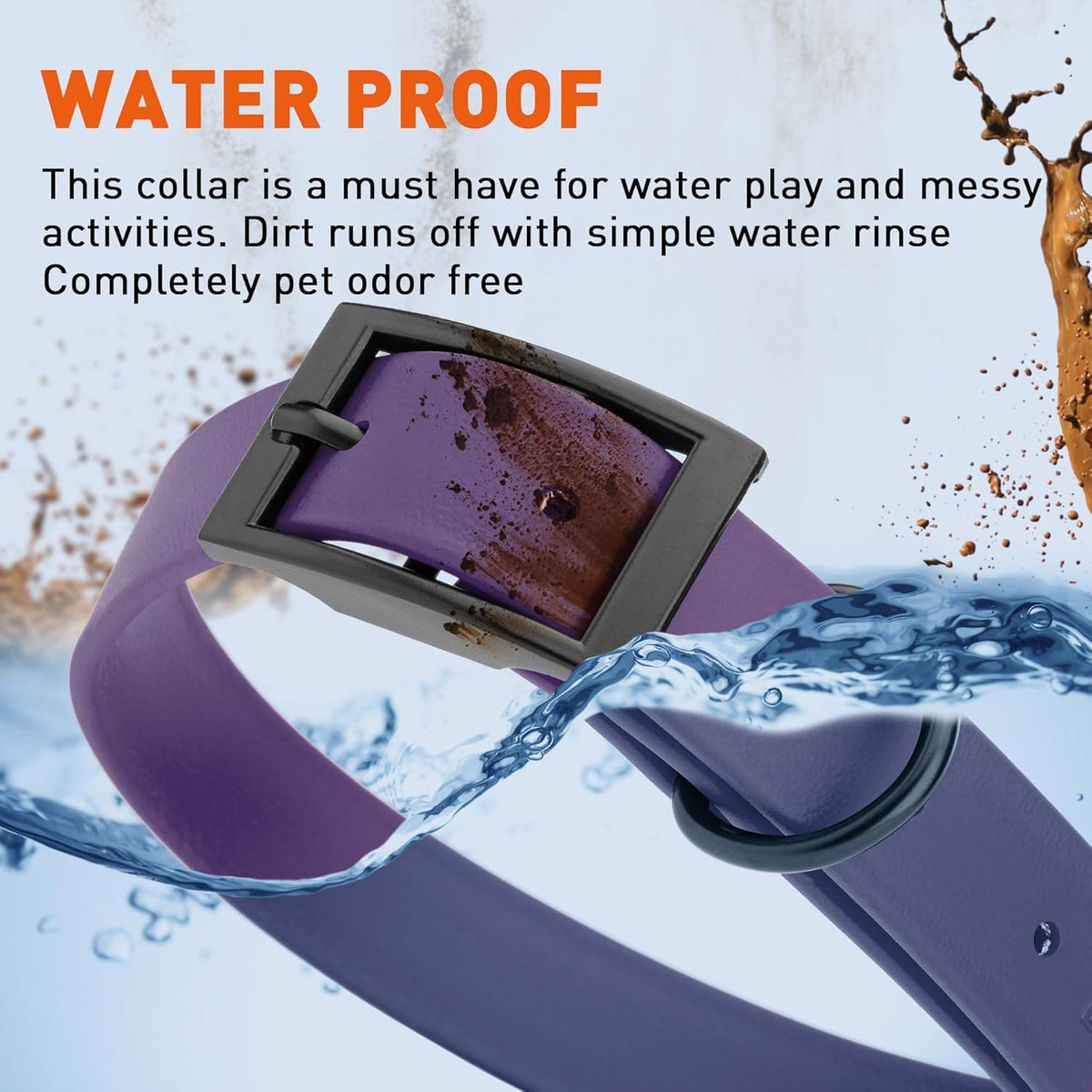 Dogline Biothane Waterproof Dog Collar Strong Coated Nylon Webbing with Black Hardware Odor- Proof