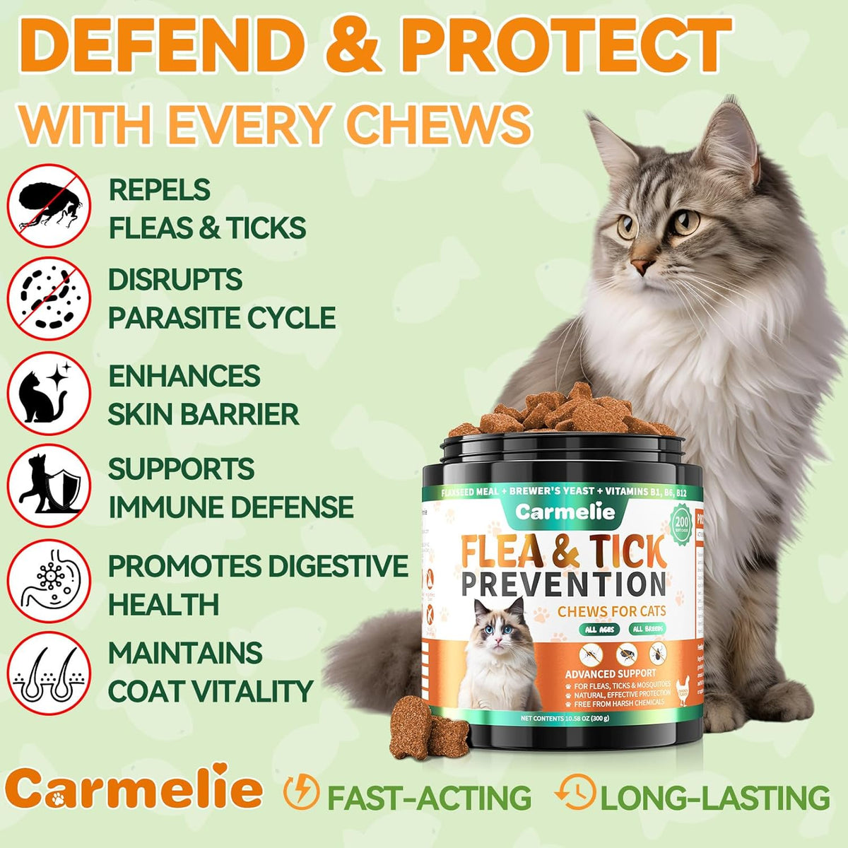 Flea and Tick Treatment for Cats - 200 Chews Flea and Tick Prevention for Cat Chewables - Flea