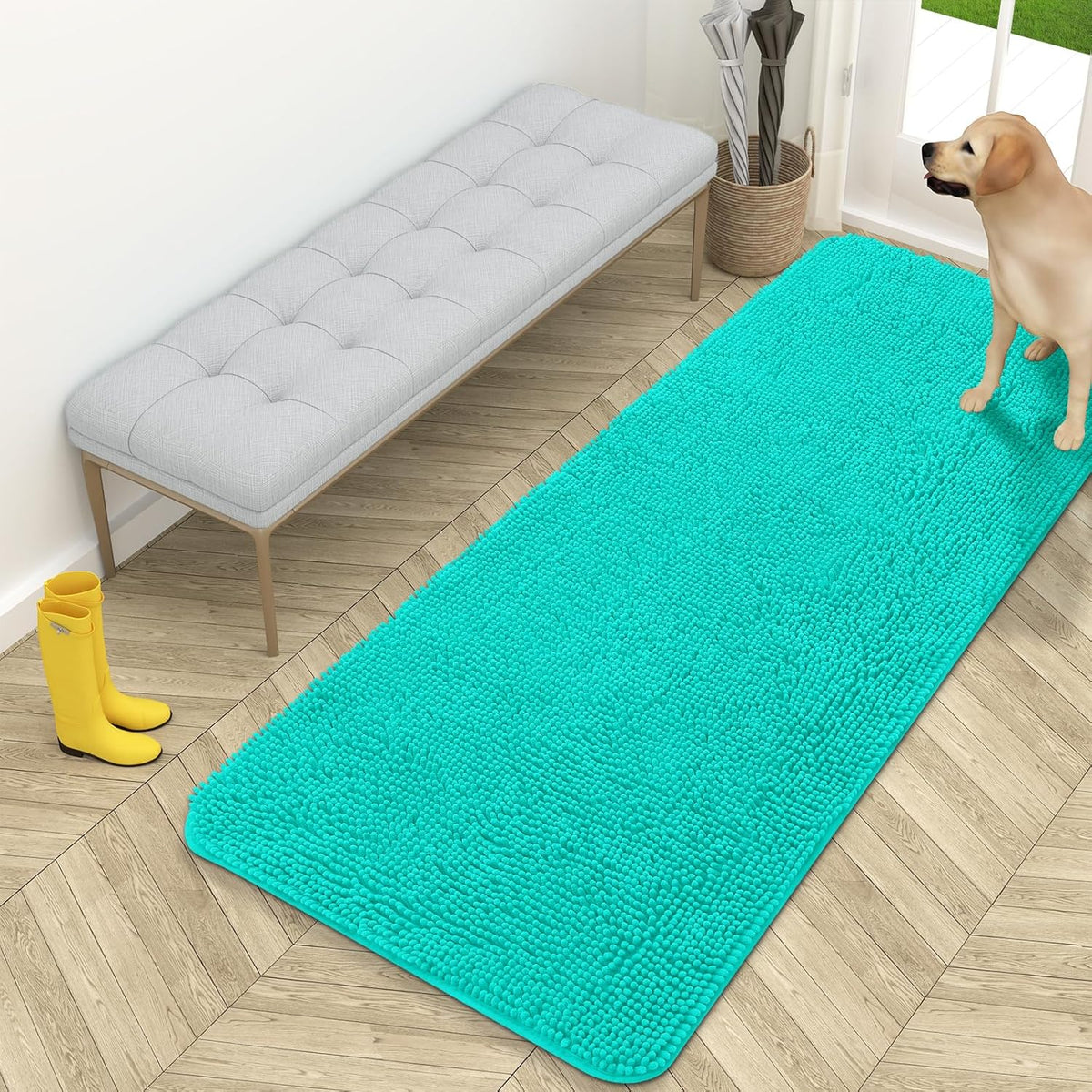 OLANLY Dog Door Mat for Muddy Paws 59x24, Absorbs Moisture and Dirt, Absorbent Non-Slip Washable