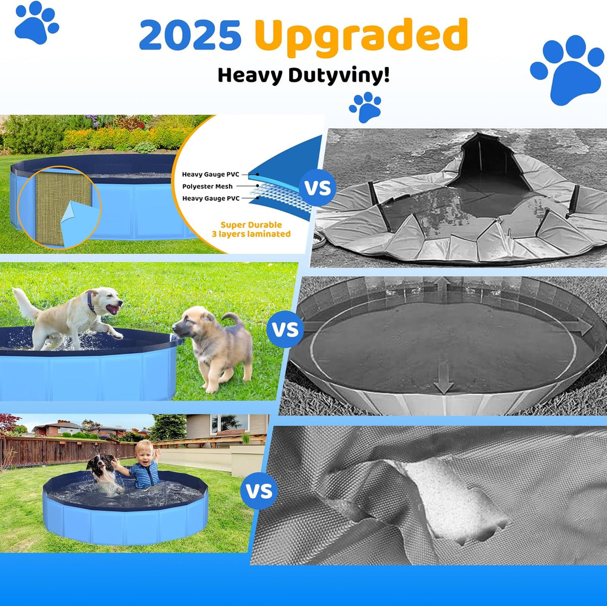 48" x 12" Foldable Dog Pool - Collapsible Hard Plastic Kiddie Pool for Dogs & Kids, Non-Slip Pet