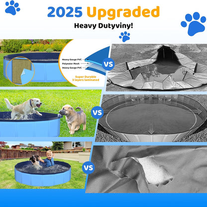 48" x 12" Foldable Dog Pool - Collapsible Hard Plastic Kiddie Pool for Dogs & Kids, Non-Slip Pet
