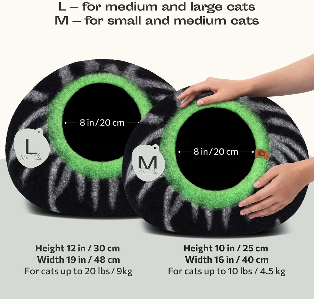 MEOWFIA Cat Cave – Premium Felt Cat Bed for Indoor Cats, Handmade 100% Merino Wool (Large, Shining