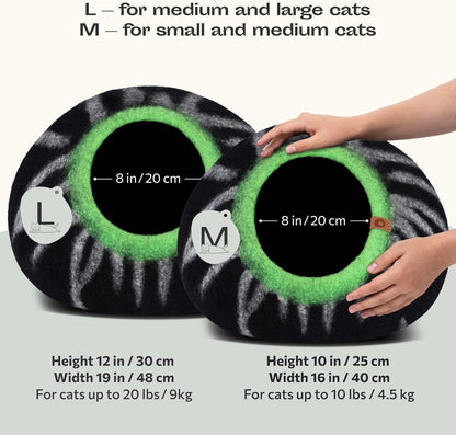 MEOWFIA Cat Cave – Premium Felt Cat Bed for Indoor Cats, Handmade 100% Merino Wool (Large, Shining