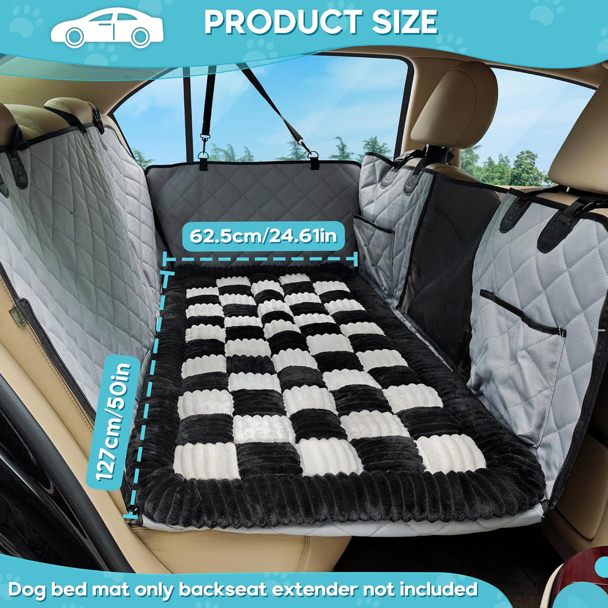 Dog Car Bed Mat, Non-Slip Backseat Extender Pet Blanket, Plaid Dog Bed for SUVs, Sedans & Trucks