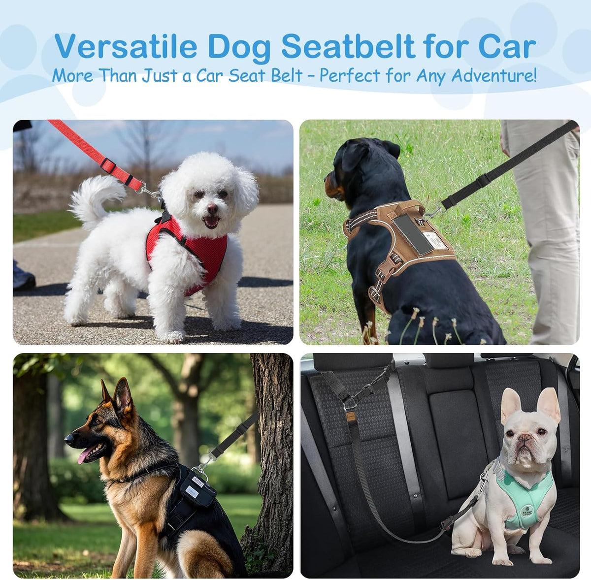 3 Pack Dog Seat Belt for Car, Car Headrest Restraint Adjustable Nylon Fabric, Dog Restraints