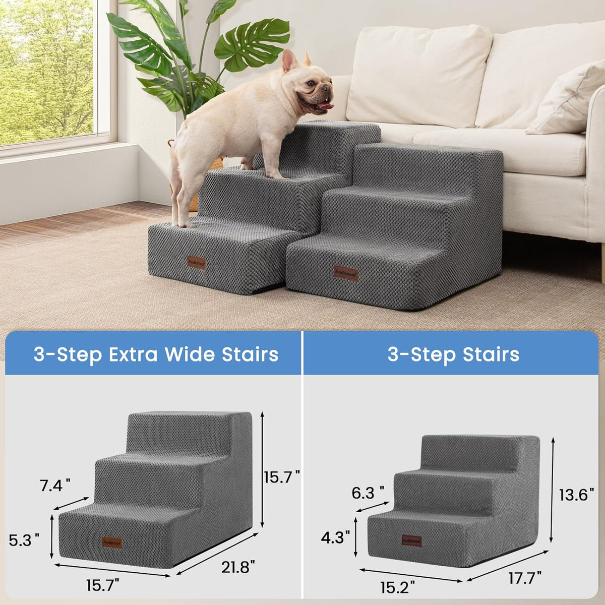 Dog Stairs for Small Dogs & Cats,3-Step Extra Wide Non-Slip Pet Steps for Couch Sofa and