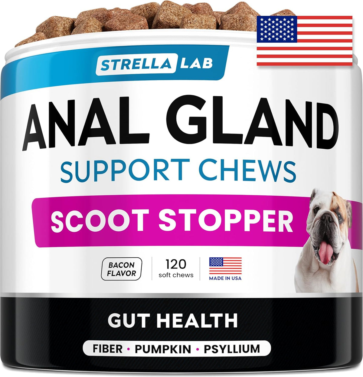 STRELLALAB Anal Gland Support Chews - Scoot Treatment - Digestive Enzymes, Prebiotics & Fiber