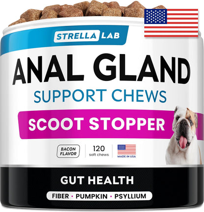 STRELLALAB Anal Gland Support Chews - Scoot Treatment - Digestive Enzymes, Prebiotics & Fiber