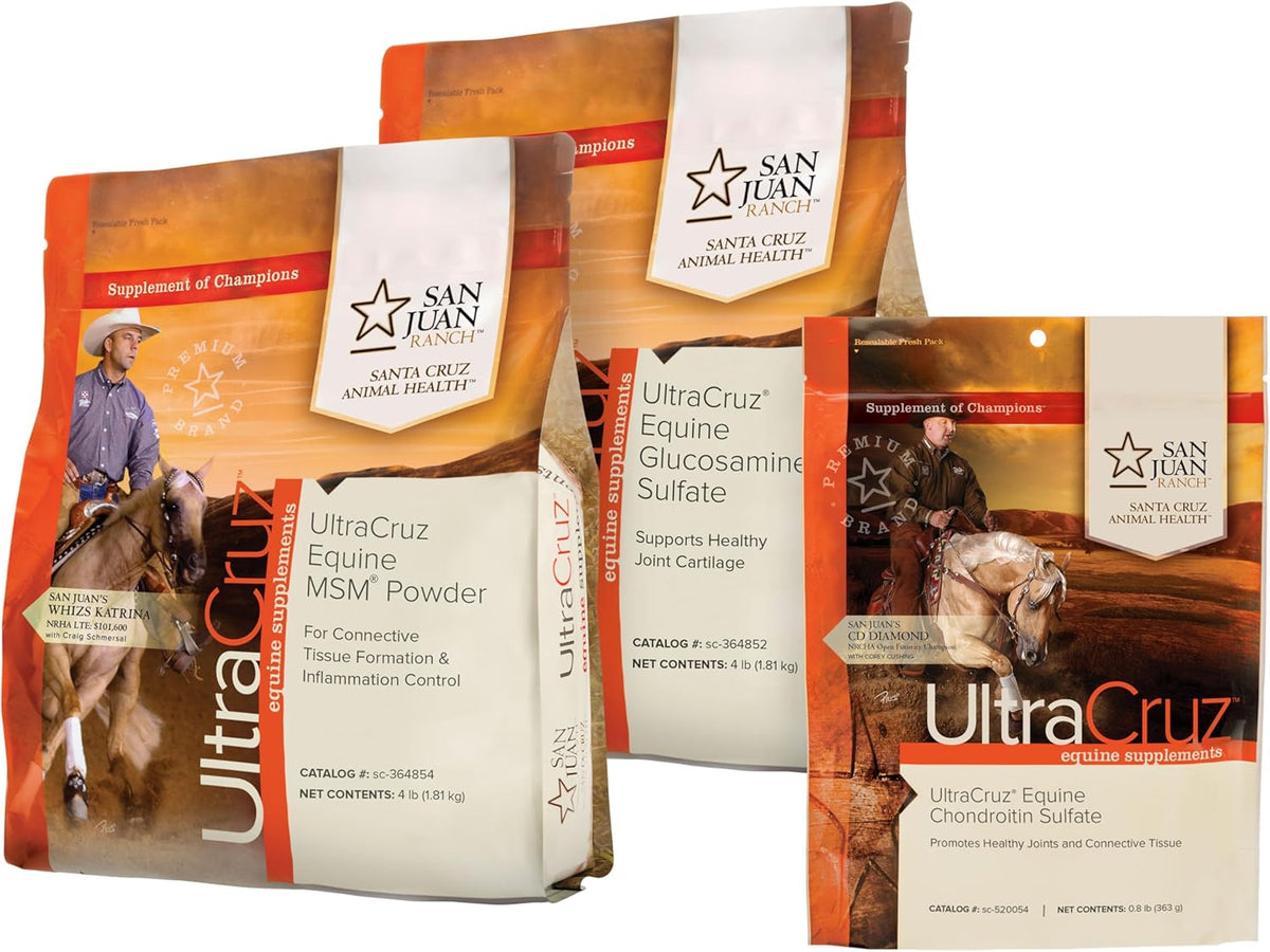 UltraCruz Equine MSM, Glucosamine Sulfate and Chondroitin Sulfate Horse Joint Supplement Bundle, 4