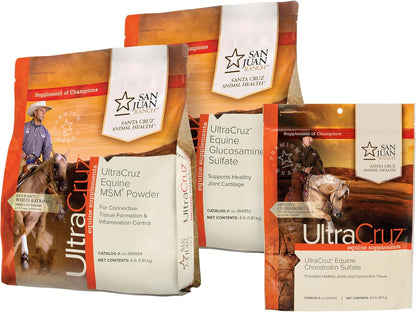 UltraCruz Equine MSM, Glucosamine Sulfate and Chondroitin Sulfate Horse Joint Supplement Bundle, 4