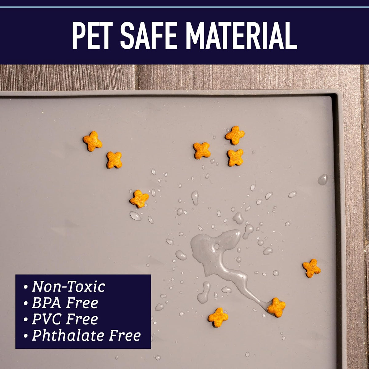 Leash Boss Silicone Pet Feeding Mat with Raised Edge - 20" x 13" Grey - Waterproof Non-Slip Dog