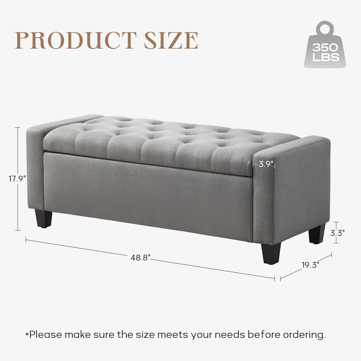 Ottoman with Storage, 48.8" Fabric Storage Ottoman Bench with Hinge, Bedroom Bench, Upholstered