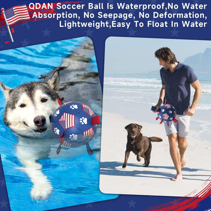 QDAN Dog Toys, Soccer Ball with Straps, Durable Dogs Balls for Extra Large Breeds, Beach Pool Water