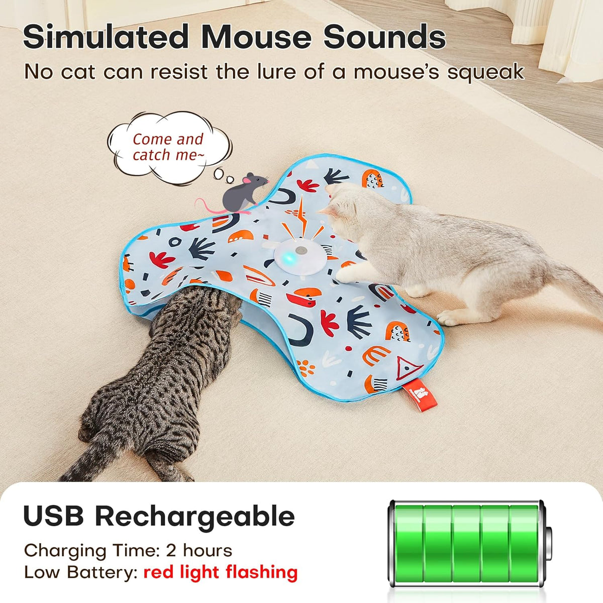 Potaroma Hide and Seek Interactive Cat Toys, Moving Concealed Wand Feather, Automatic Chargeable