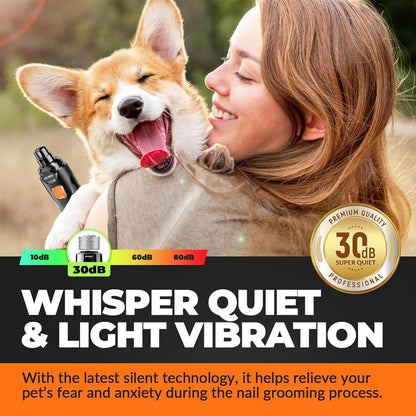 Dog Nail Grinder with 2 LED Lights Powerful 2 Speeds Super Quiet Dog Nail Trimmers with 3 Grinding