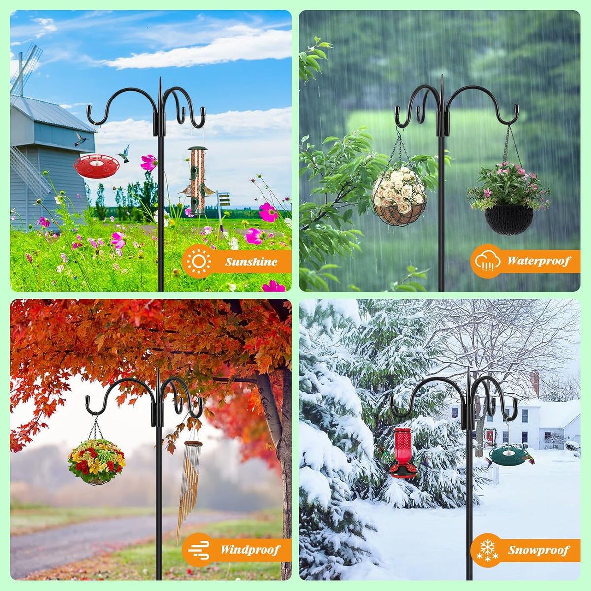 FEED GARDEN [Upgrade Version 76 Inch Three Shepherd Hooks for Outdoor,Bird Feeder Pole with 5 Prong