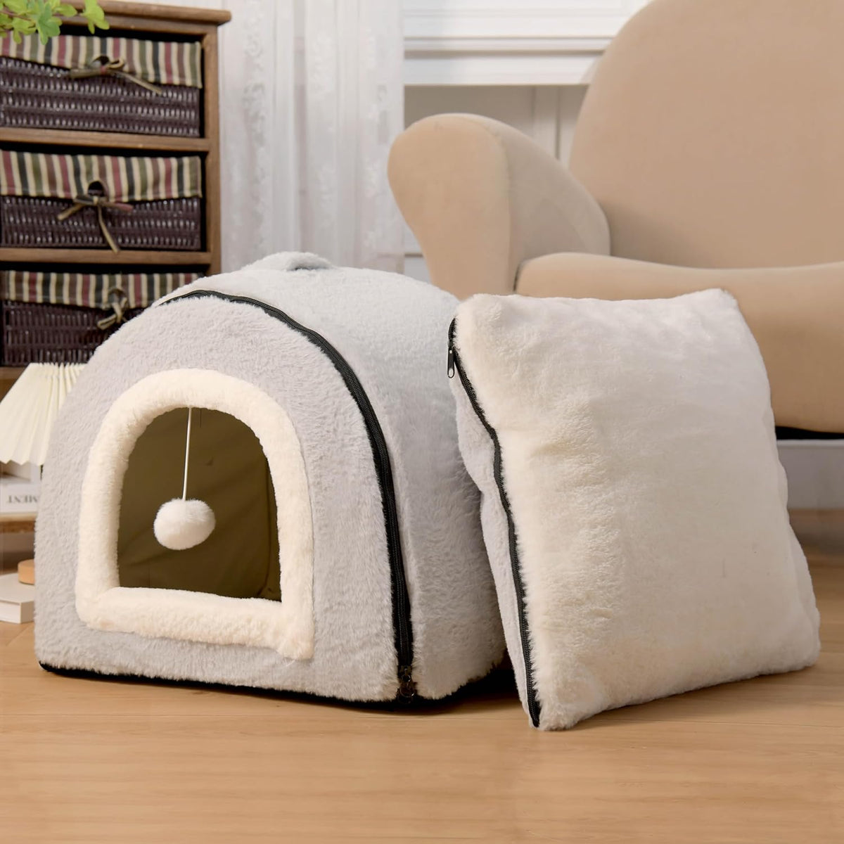 Cat Bed for Indoor Cats，Foldable cat cave，Anti-Slip & Water-Resistant Bottom，cat Houses for Indoor
