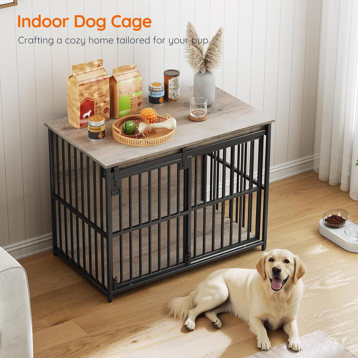 HOOBRO Dog Crate Furniture, 36.6" Heavy Duty Dog Kennel with Sliding Barn Door, Wooden Dog Cage