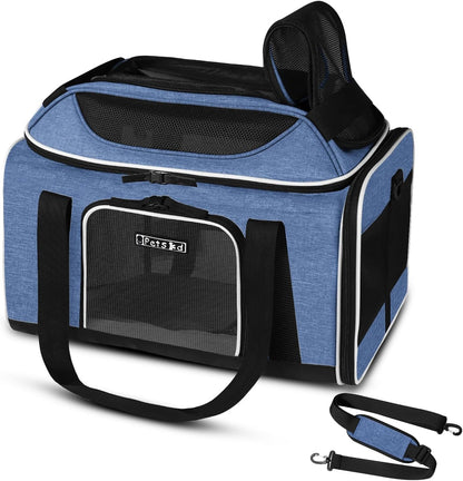 Petskd Top-Expandable Pet Carrier 17x11x9.5 Inches Alaska Airline Approved, Soft-Sided Carrier for