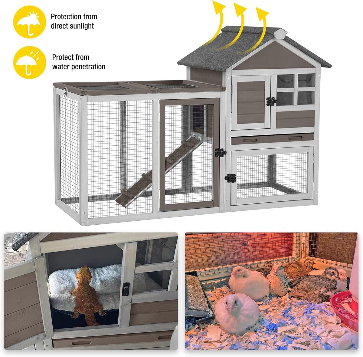 Aivituvin Rabbit Hutch Indoor Bunny Cage Outdoor with Run Chicken Coop Guinea Pig House with