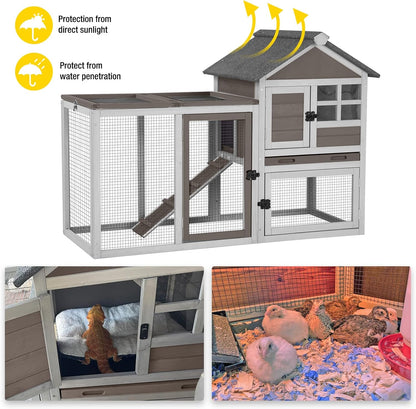 Aivituvin Rabbit Hutch Indoor Bunny Cage Outdoor with Run Chicken Coop Guinea Pig House with