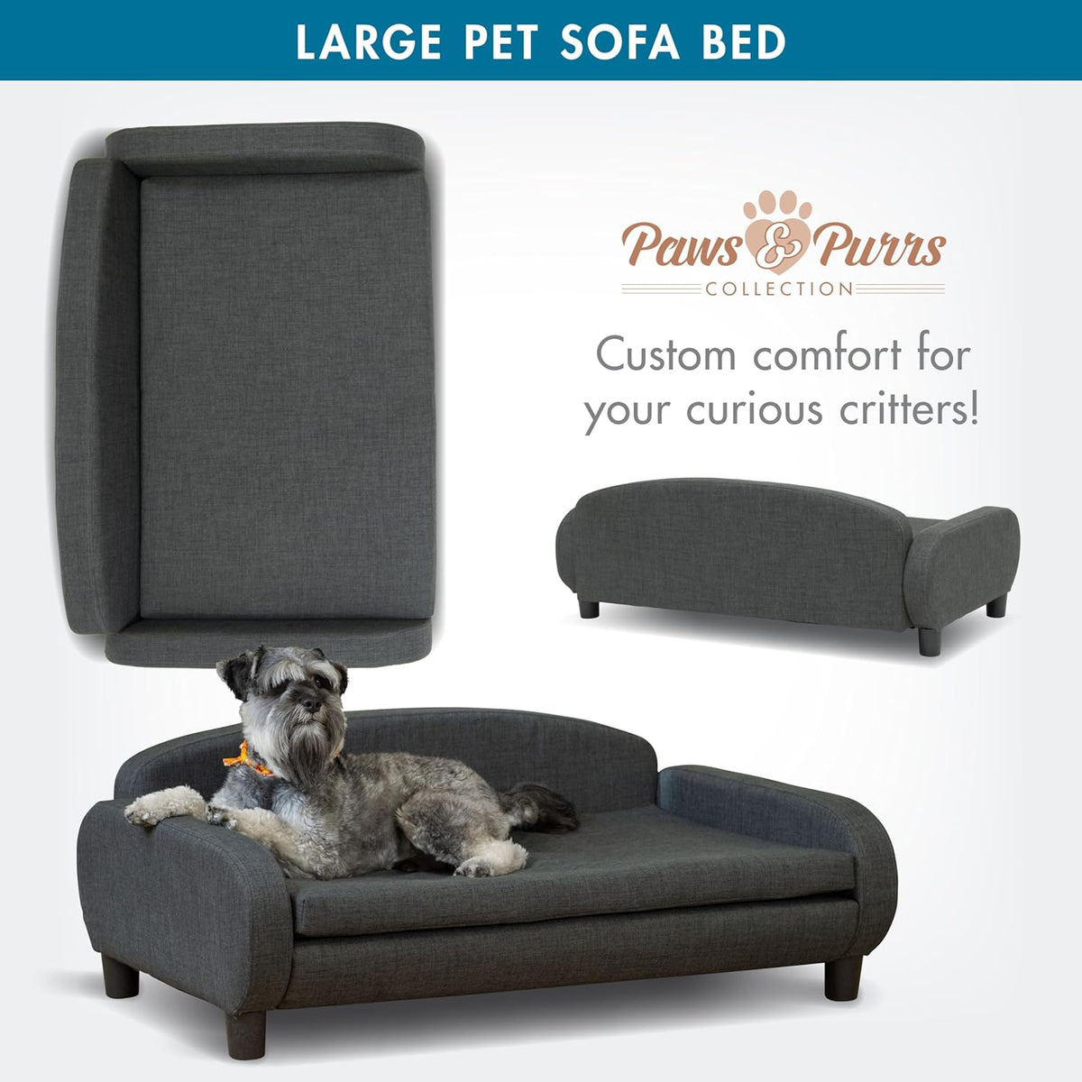 Paws & Purrs Multi-Cat Sofa Bed – 41.5″ Wide Elevated Pet Couch with 3″ Foam Mattress, Removable