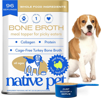 Native Pet Bone Broth for Dogs and Cats - Turkey Bone Broth Powder Dog Food Toppers for Picky