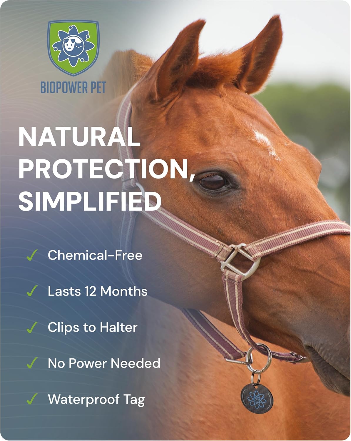BioPower Natural Fly & Tick Repellent for Horses - Horse Shield Tag with 1-Year Bioresonance