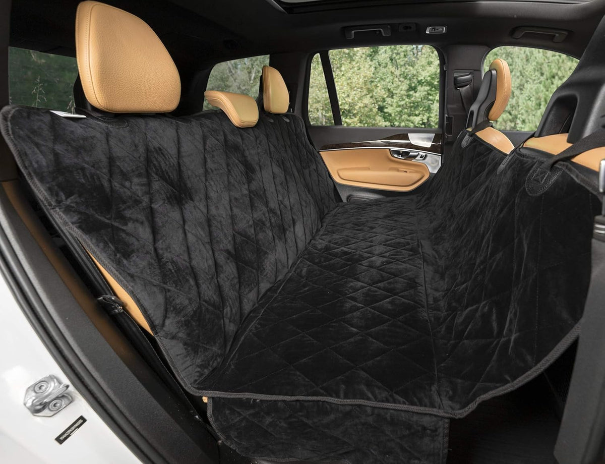 Plush Paws Products Velvet Rear Car Seat Protector w/Hammock | Washable & Waterproof Back Seat Dog