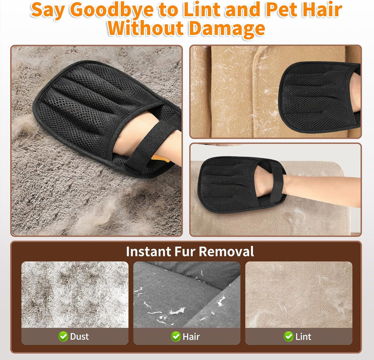 Pet Hair Removal Glove for Cats & Dogs, Upgraded Five-Finger Electrostatic Pet Hair Gloves
