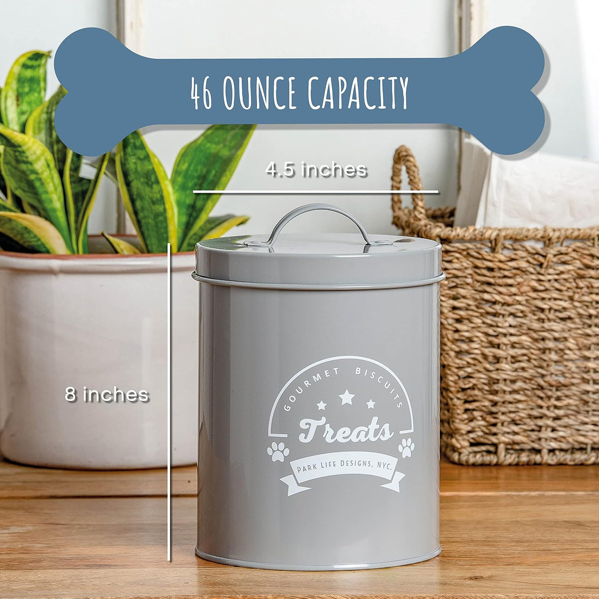 Park Life Designs - Metal Pet Treat Jar with Airtight Lid for Dogs, Cats, Puppies and More, Chic