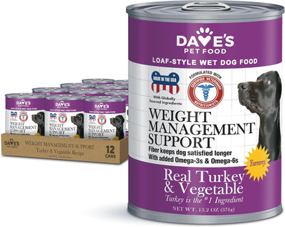 Dave's Pet Food Weight Management Dog Food (Turkey & Vegetables), Made in USA, Weight Loss, Soft