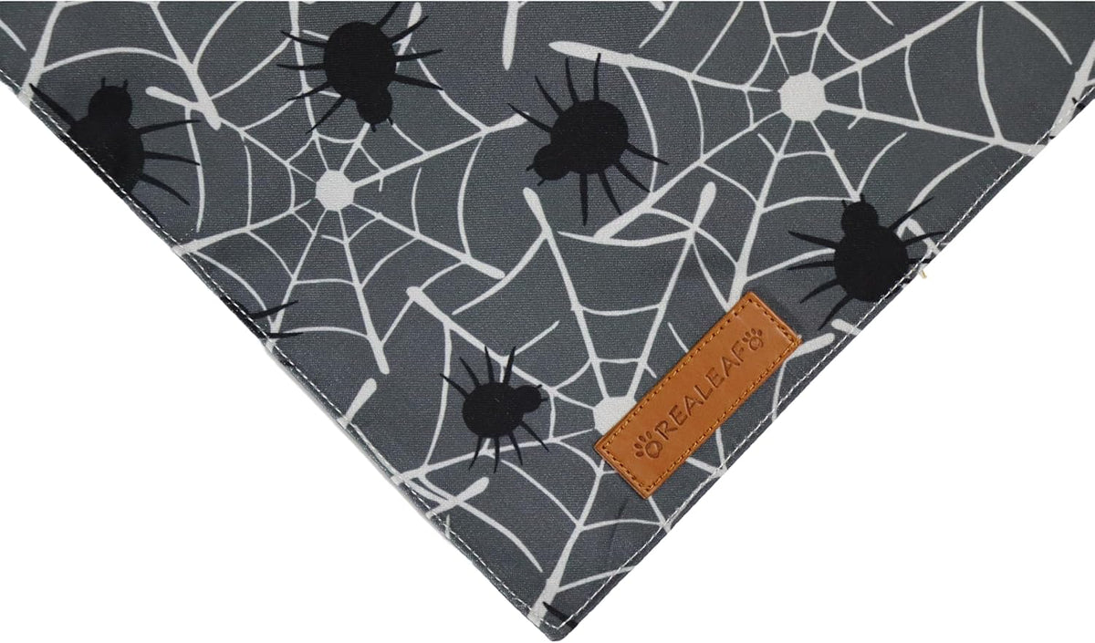Realeaf Halloween Dog Bandanas 2 Pack, Reversible Orange Gray Pet Scarf for Boy and Girl, Premium