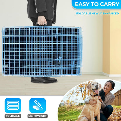 FDW Dog Crate for Large Dogs 42 Inch Folding Metal WirePet Cage Double Door W/Divider Panel Indoor