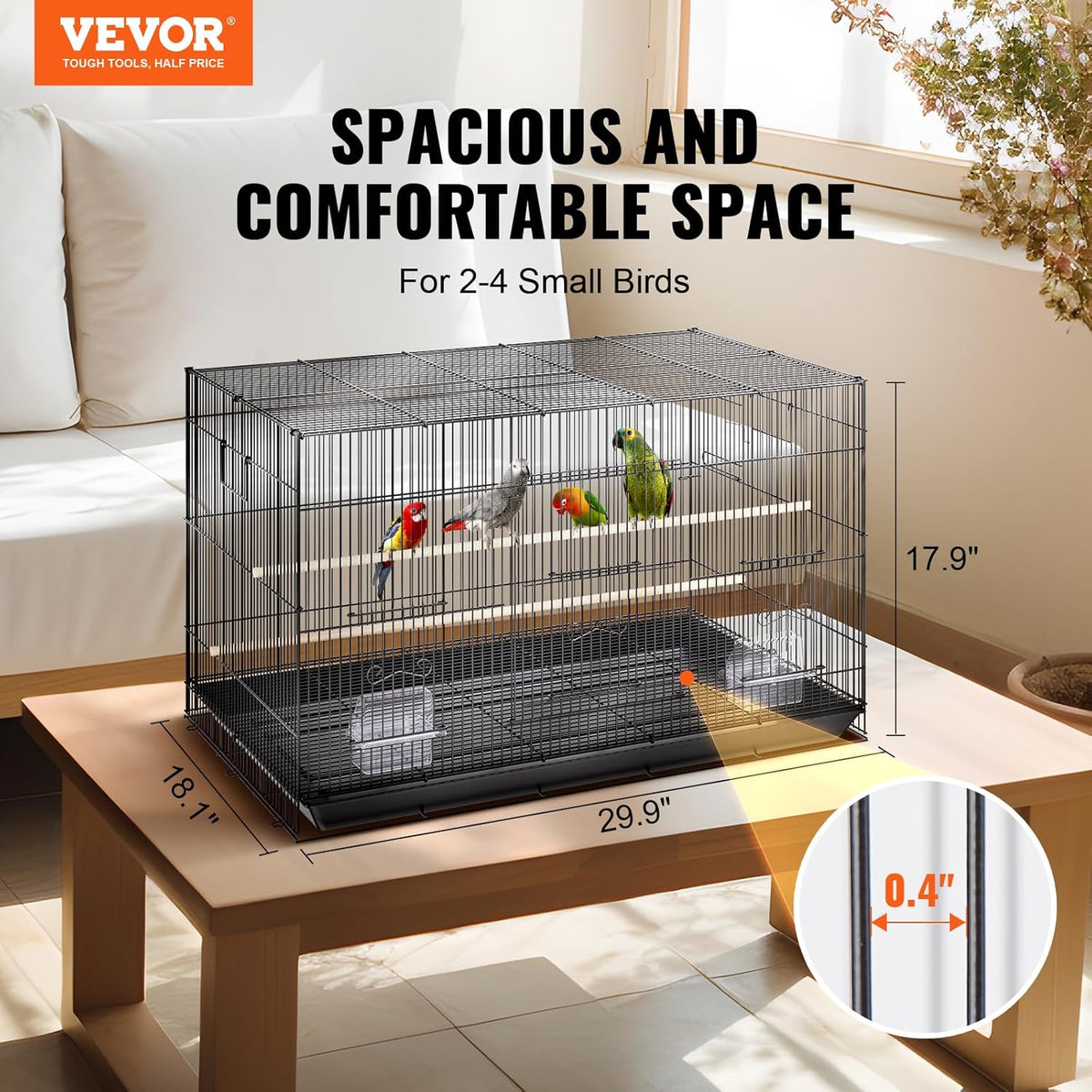 VEVOR 30 Inch Flight Bird Cage, Stackable Bird Cage Parakeet Cage with Slide-Out Tray and Handle
