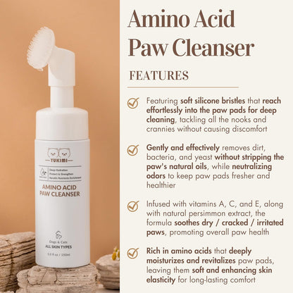 YUKIMI Premium Amino Acid Paw Cleanser with Silicone Bristle Brush for Dogs & Cats | Dermatologist