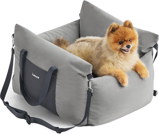 Lesure Small Dog Car Seat for Small Dogs - Soft Dog Booster Seat for Car with Storage Pocket and