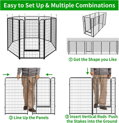 Dog Playpen Outdoor Extra Wide 8 Panels Heavy Duty Dog Fence 50" Height Anti-Rust with Doors