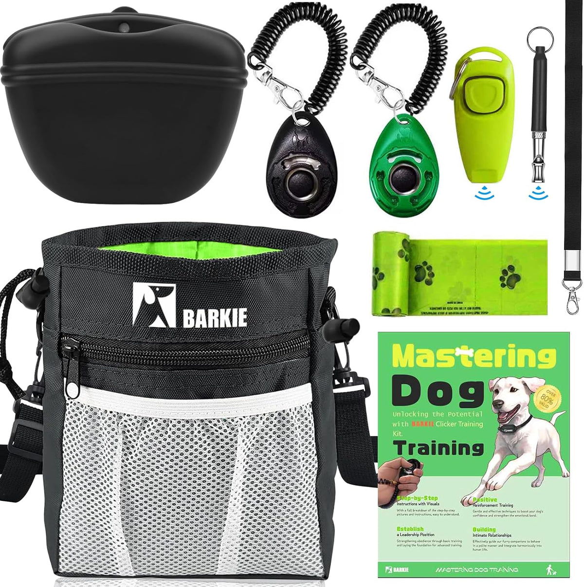 BARKIE Dog Training Kit - Treat Pouch, Pet Training Fanny Pack, 2 Puppy Training Clickers