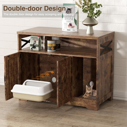 Cat Litter Box Enclosure, Hidden Litter Box Furniture with Scratch Pad, Farmhouse Indoor Cat House