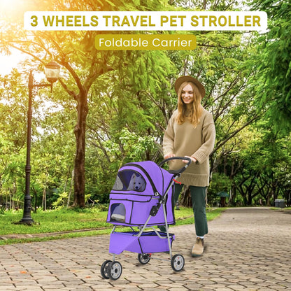 Foldable Pet Stroller,Dog Stroller with 3 Wheel,Pet Strolling Cart,Dog Travel Carrier with Storage