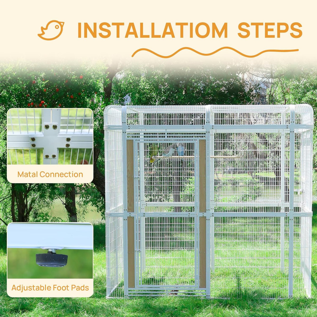 Large Bird Cage for Parakeets Outdoor Bird Aviary Parrot Cage with Perch, Walk-in Heavy Duty