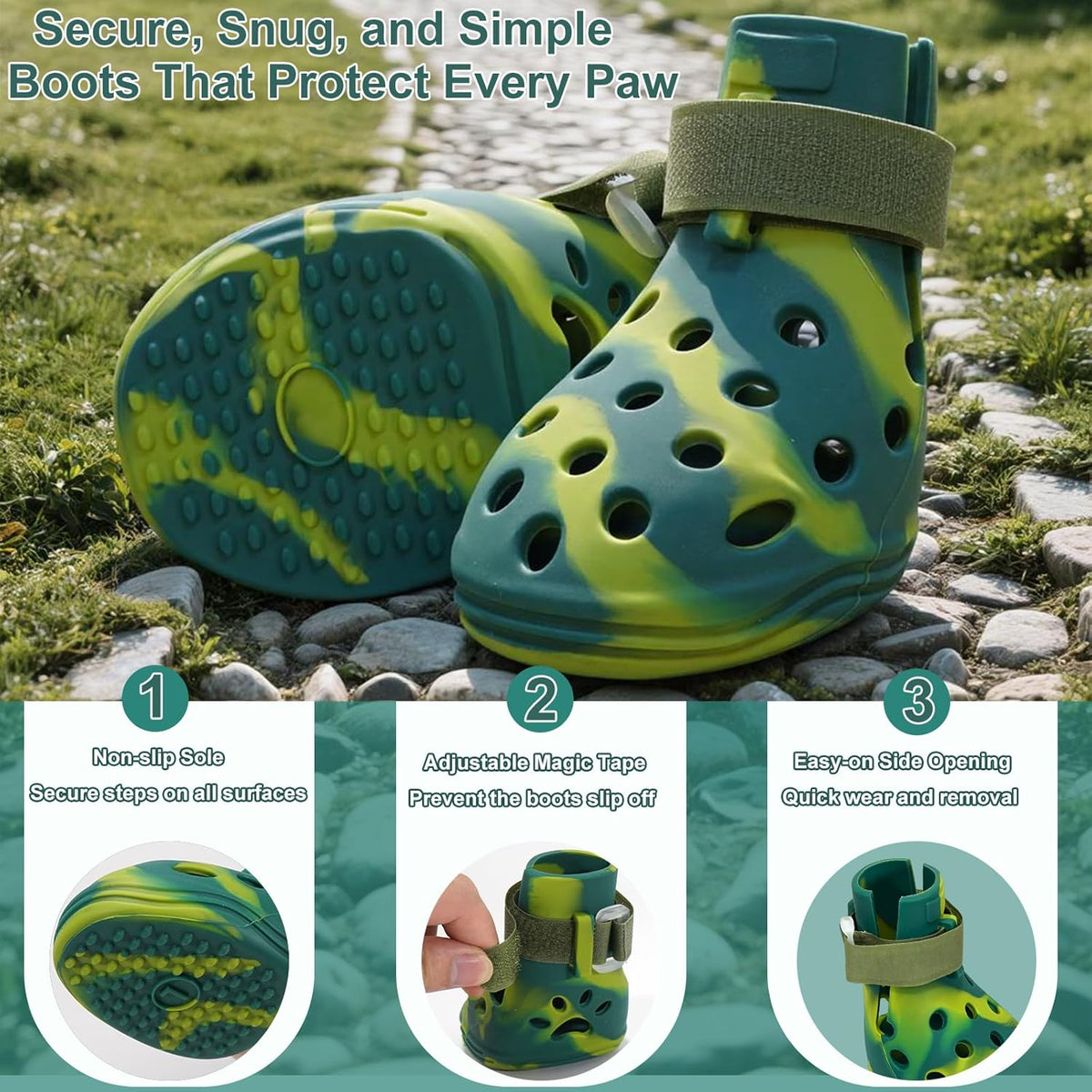 Dog Shoes for Hot Pavement and Snow, Silicone Dog Booties for Small Medium Large Dogs, Waterproof