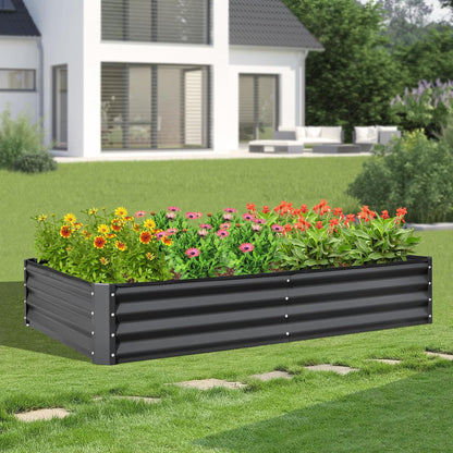 Domi Galvanized Raised Garden Bed, 8x4x1Ft Thickening Metal Planter Box for Vegetables Bottomless