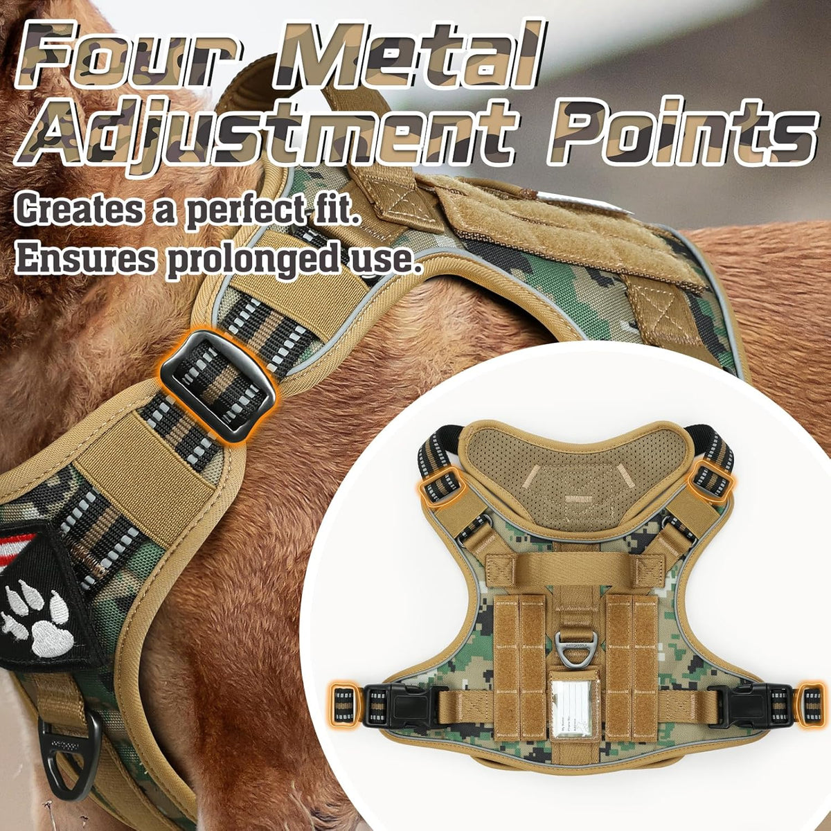 rabbitgoo Tactical Dog Harness Medium Sized Dog, No Pull Military Service Vest with Handle & Molle